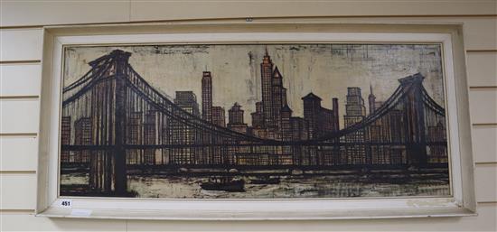 After Bernard Buffet, oileograph, View of Manhattan, 39 x 97cm